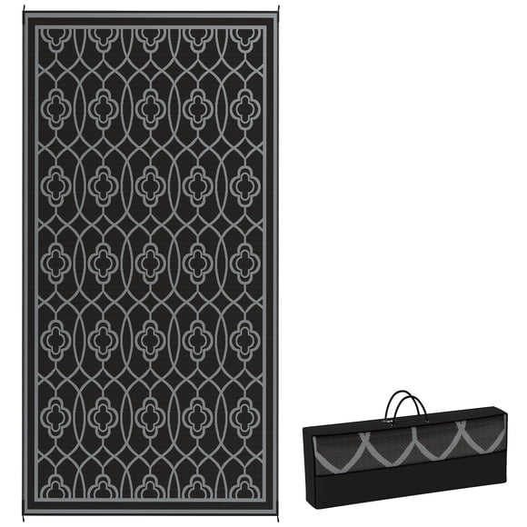 Outsunny Reversible Outdoor RV Rug, 9' x 18', Lantern, Black & Grey
