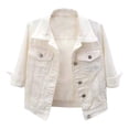 thumbnail image 1 of Sinleey Women's 3/4 Sleeve Denim Jacket Coat Basic Button Down Stretch Jacket with Pockets White 5XL, 1 of 6
