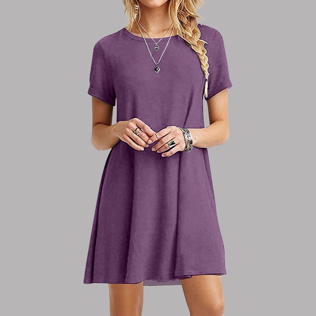Meichang Robes d'Été pour Femmes 2024 Robe T-Shirt Midi Décontractée à Manches Courtes Robes Évasées Unies à Col Rond Robe de Vacances Robes Boho de Plage