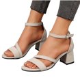 thumbnail image 1 of Heel Sandals for Womens Block Chunky Heel Adjustable Ankle Strap Open Toe Non Slip Casual Summer Straps Sandals Beige, 1 of 9