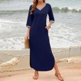 thumbnail image 4 of Gspmoly Robe pour Femmes, Robes pour Femmes Manches 3/4 Col en V Ample Fluide Fendue Longue Robe Maxi avec Poches Robes Formelles pour Femmes Cadeaux de Vacances, 4 of 9