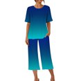 thumbnail image 4 of Offre Hebdomadaire d'Été Iumwxz Pyjamas Décontractés et Fluides Ensembles Deux Pièces pour Femmes Dégradé Graphique Col Ras du Cou Manches Courtes Taille Élastique Pantalon Court Ensembles Deux Pièces pour Femmes Cadeaux de Vacances, 4 of 9
