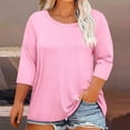 thumbnail image 2 of DDAPJ pyju T-shirts pour Femmes Grande Taille Amples Décontractés à Manches 3/4 Col Ras du Cou T-shirts Légers à Enfiler T-shirts Unis Basiques Soldes du Jour Rose TTTG, 2 of 5