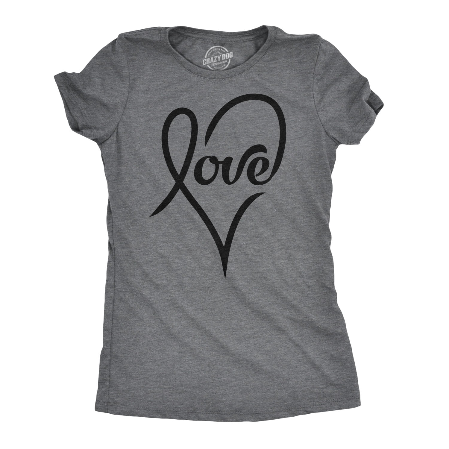 Womens Love Cursive Heart Design Cute Graphic Novelty Valentines