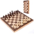 thumbnail image 1 of 3 in 1 Wooden Chess Set, Folding Board Chess International Checkers Portable Chessboard Game Board Set, 1 of 8