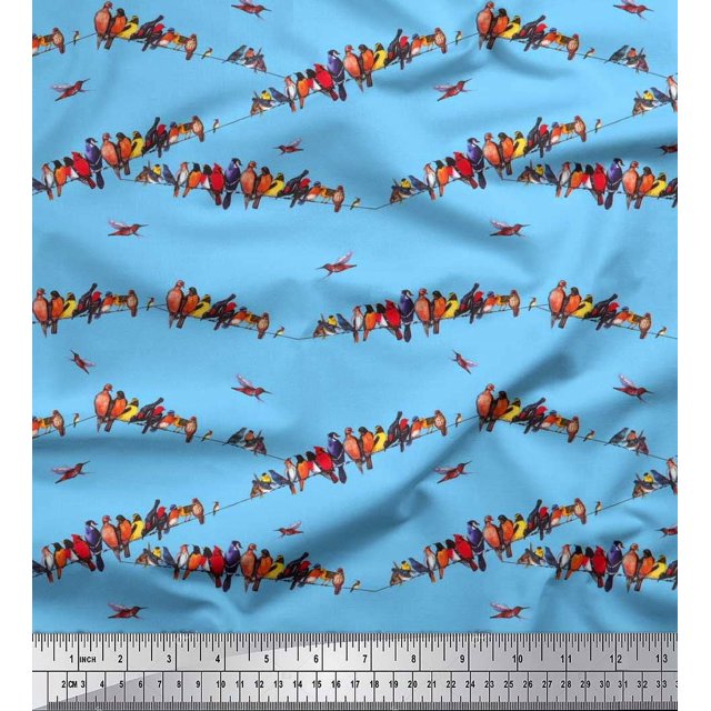 Soimoi Cotton Cambric Fabric Colorful Bird Decor Fabric Printed Yard 56 Inch Wide
