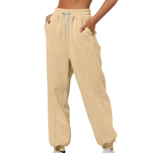 Pisexur Womens Sweatpants Ribbed Straight Leg Sweatpants High Waist Workout Jogging Pants Trendy Casual Solid Color Sweat Pants Baggy Comfort Drawstring Wide Leg Pants Loungewear with Pockets