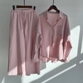 thumbnail image 1 of VEKDONE Summer Cotton Linen Sets 2 Piece Long Sleeve Button Lapel Shirts with Wide Leg Pants Solid Color Loose Fit Blouse Match Drawstring Palazzo Pants Suits, 1 of 5