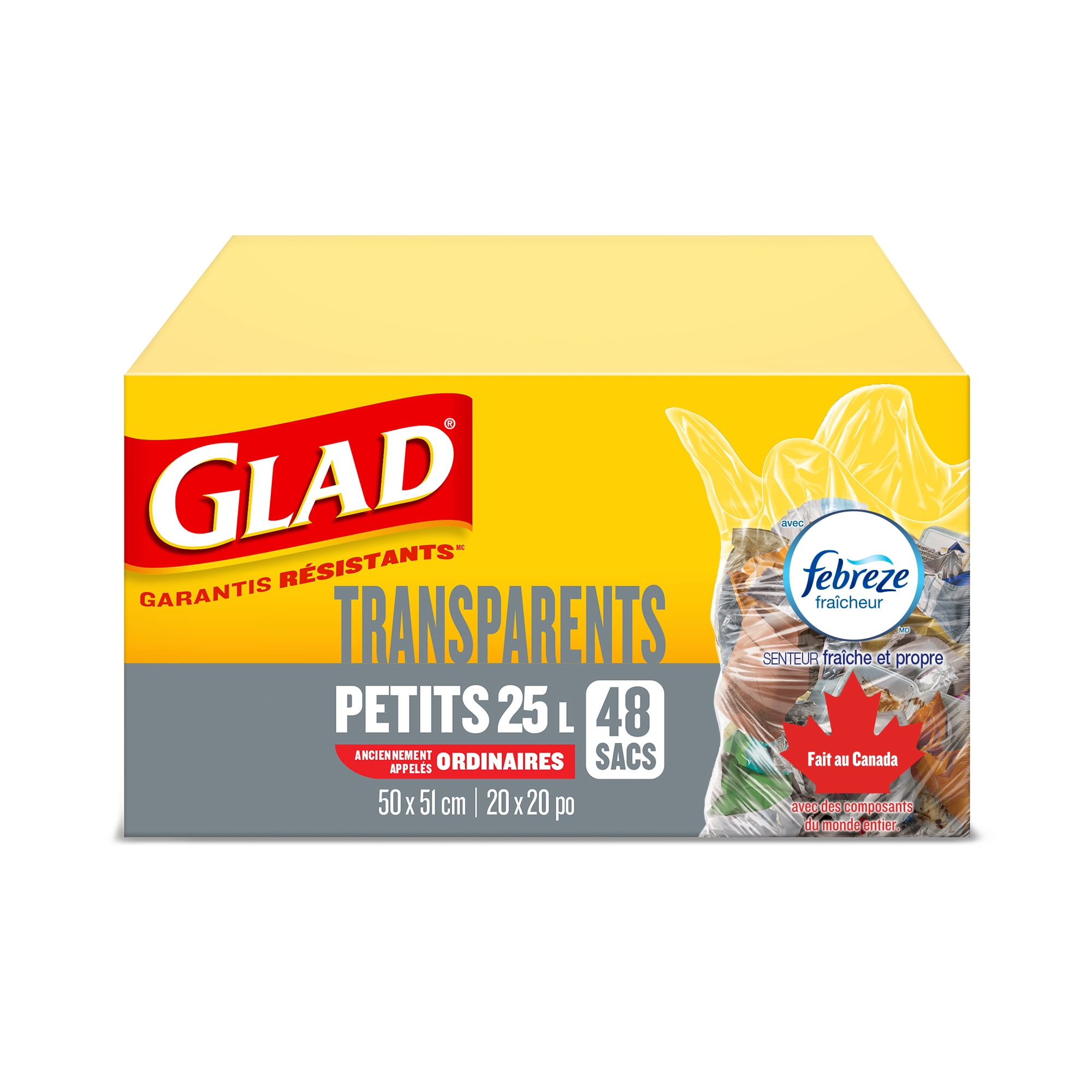 Glad® Easy-Tie® Sacs à Ordures Kitchen Catchers® Transparents - Petits 25 Litres, 48 Sacs