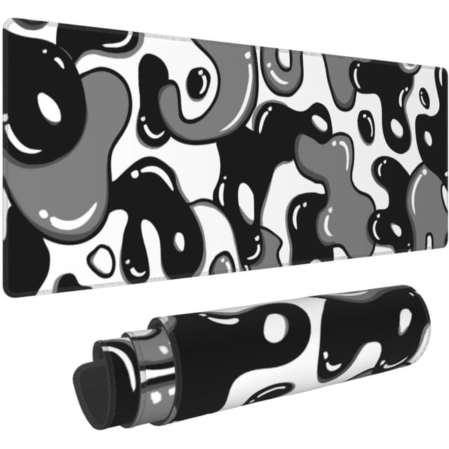 Black and White Mouse Pad 31.5”x11.8” Geometric Design Extended Large Mousepad Keyboard Mouse Mat Desk Pad Non-Slip Rubber Base Stitched Edge Large XXL Mousepad for Gaming Laptop Computer Desktop