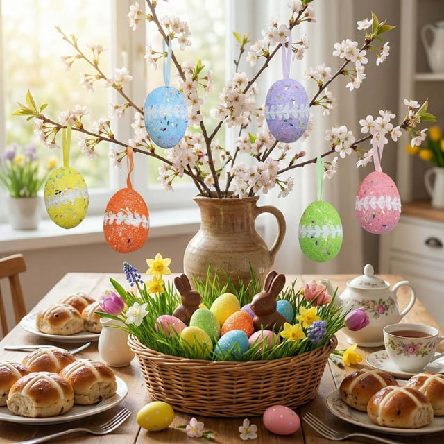 Easter Decorations for the Home 6 Pack Colorful Lace Design Easter Eggs for Tabletop and Courtyard Display
