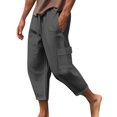thumbnail image 1 of FAIWAD Men's Linen Capri Pants Elastic Waist Lightweight Straight Pants Loose Drawstring Casual Trousers, 1 of 5