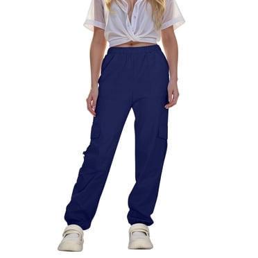 XASZHN Cargo Pants for Girls Cargo Jogger Pants Casual Girl's Elastic Waist Cargo Pants with Pockets Navy 160