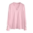 thumbnail image 5 of WUANDIXFA Womens Sweaters Trendy 2025 Women Solid Color V Neck Lace Stitching Buttons Long Sleeves Sweater Pink,S, 5 of 5