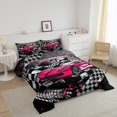 thumbnail image 3 of Erosebridal Ensembles de Literie Voiture de Course pour Filles Double avec Couette pour Enfants Ados, Insert de Couette Drapeau de Course, Noir Rose Vif, Réversible 3 Pcs, 3 of 7