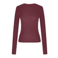 thumbnail image 5 of AherBiu Hauts pour Femmes Automne Manches Longues Col Ras du Cou Basique Superposition Hauts Courts Ajustés Serrés Extensibles T-Shirts, 5 of 5
