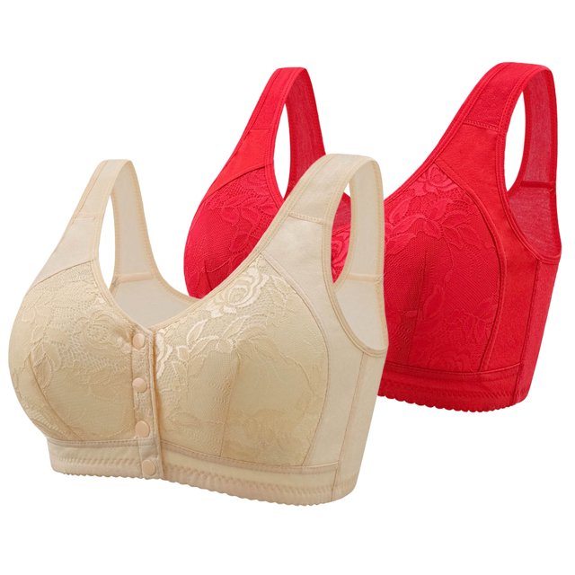 Yuzhih Bras for Women Front Closure Bra Cotton Full Coverage Comfort Wireless Push up Bralettes 2 Pack