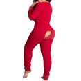 thumbnail image 1 of Women Butt Flap Pajamas Button-Down Front Buttoned Flap Adults Jumpsuit One Piece Sleepwear, 1 of 3