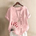 thumbnail image 2 of Pisexur Hauts pour Femmes Décontractés en Lin Col Rond Grande Taille Imprimé Manches Courtes T-shirt Blouse, Hauts d'Été pour Femmes Rose, 5TG, 2 of 5