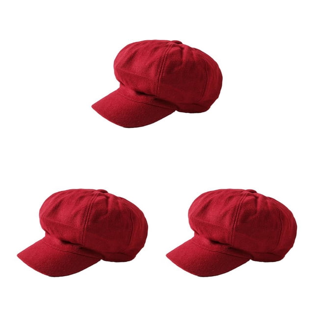 yingyy Peaked Caps Retro Fashion Breathable Woolen Octagonal Hats Beautiful Lines Easy Matching Sun for Visor Design Headgear Red 3Set