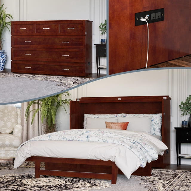 Northfield Lit Escamotable Moderne en Bois Massif Format Grand avec Matelas, Noyer