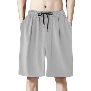 Ketyyh-chn99 Mens Gym Shorts 2024 Summer Mens Gym Shorts Men's Casual Cotton Linen Shorts Waist Drawstring Summer Beach Golf Shorts Grey,L
