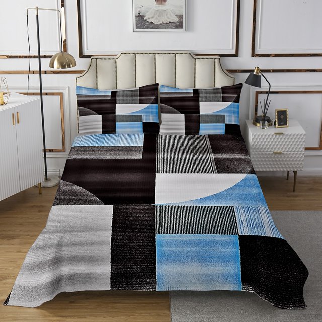 Erosebridal Chic Abstract Coverlet Set Twin, Blue Bedding Set, Rectangle Geometry Decor 2 Pieces