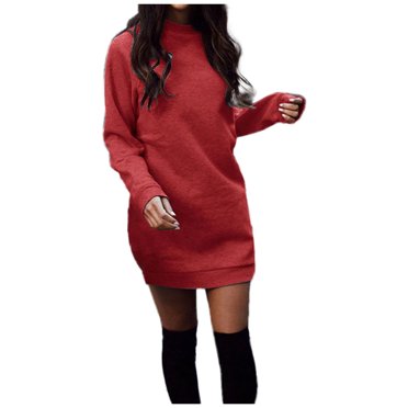 Robe Décontractée pour Femmes d'Automne et d'Hiver à Col Rond, à Manches Longues, avec Épais Velours et Jupe Décontractée pour Femmes