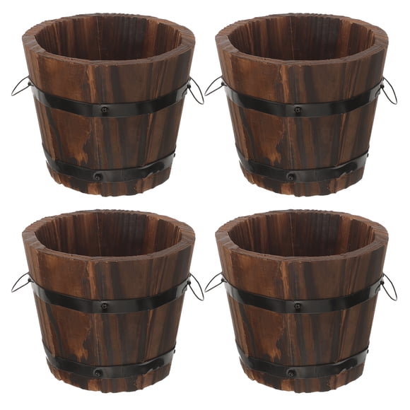 4pcs Small Planter Pot Barrel Planter Garden Tree Planter Small Wood Planter Garden Flower Pot for Patio