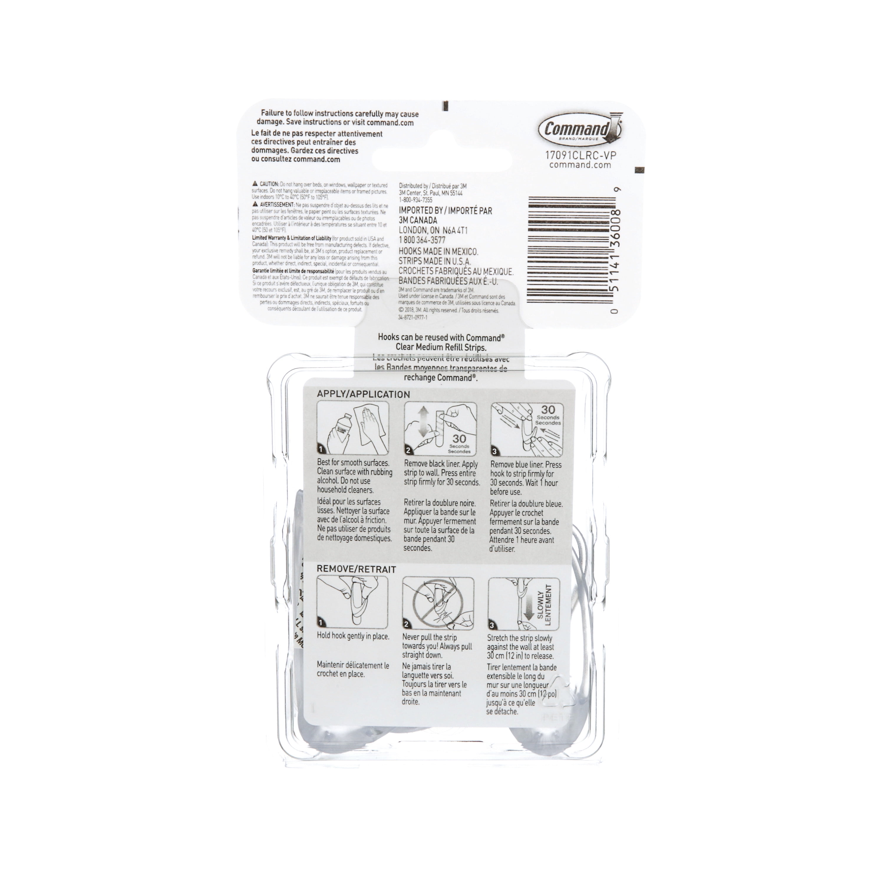 Command Clear Hooks, Medium, Holds 2 lb (0.9 kg), 6 Hooks, 12 Adhseive Strips, Value Pack