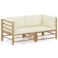 thumbnail image 1 of vidaXL 2 Piece Garden Lounge Set with Cream White Cushions Bamboo, 1 of 5