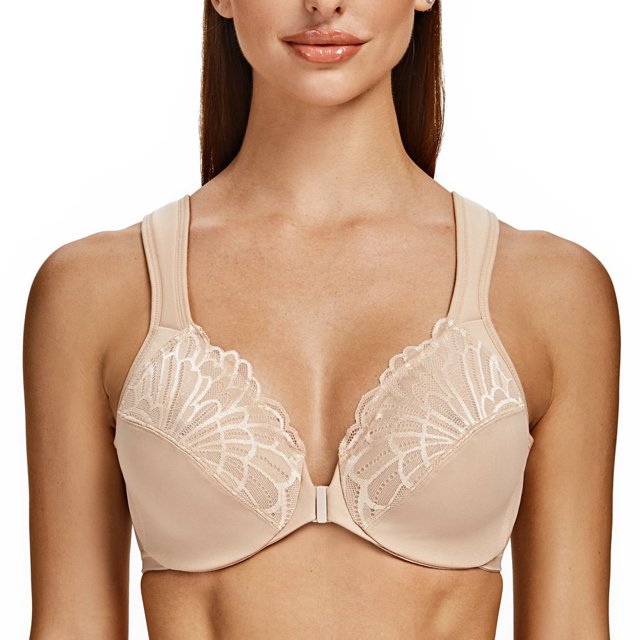 CHUANK Underwire Front Closure Bras for Women Black 34B