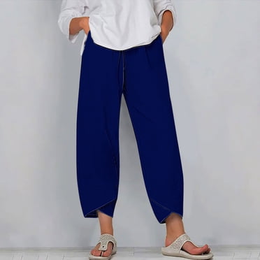 Reduced Price,Women's Summer Capris, Comfortable Loose Fit, Wide Leg, Solid Color, Fashion, Casual, Leisure, Breathable Cotton, Quick Dry, Stretchy, Yoga, Workout Trendy Style|100%Polyester,Navy
