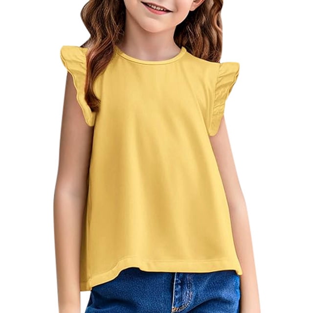 WEIYLL Girls T-Shirts Basic Ruffle Fly Sleeve Cute Tunic Crewneck Summer Casual Child Tee Tops for 2-3 Years