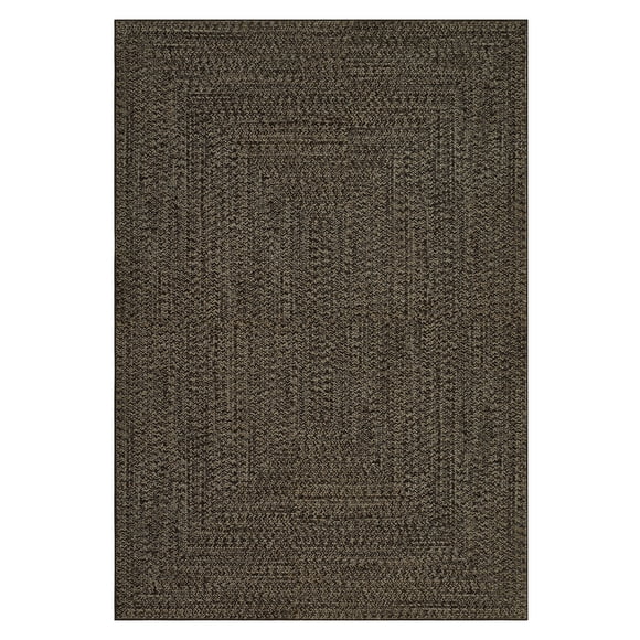 Machine Washable Area Rug – 8x10ft, Braided Low Pile Non-Slip Carpet for Living Room, Bedroom, Playroom, Farmhouse Home Decor – Mark Resistant, Soft Accent – Brown, USA