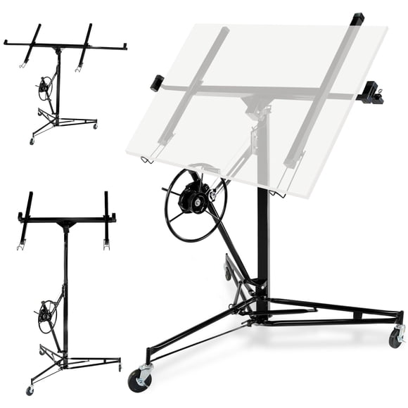 Black Drywall Lift, 150lb Drywall Lift Jack with Wheels - 11FT Adjustable Steel Sheetrock Hoist for Ceiling & Wall Installation - Heavy Duty Panel Lifter for Pros & Homeowners