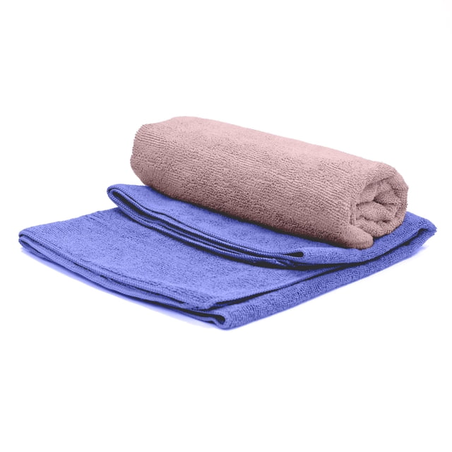 PurAthletics Lot de 2 Serviettes D\'entraînement Physique Comprenant une Serviette en Microfibre Roulée et une Serviette Pliée en Violet et Bleu Atténués, Antibactériennes, Ultra-Minces, Très Absorbantes, Séchage Rapide, Idéales pour le gym et les Voyages.