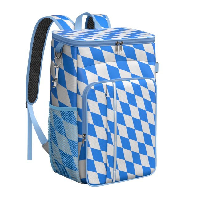 Striped and Checkered Fusion Insulated Backpack Cooler - 20L Leakproof Soft Cooler for Beach & Road Trips
