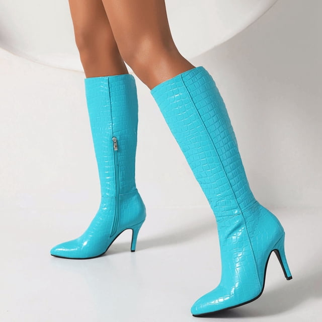 Cameland Autumn/winter Candy-coloured Side Zipper Embossed High Heel Boots For Ladies