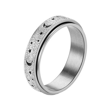 Visland Women Men Ring Moon Star Fidget Spinner Ring Anti Stress Stainless Steel Couples Rotating Ring Jewelry Gift