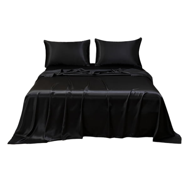 Dvruxg Satin Sheets Queen Bed Set 4 Pcs, Soft and Durable Pillowcase, Flat Sheet and Fitted Sheet, Hotel Luxury Silky Satin Sheets Set(Black)