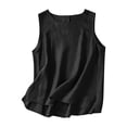 thumbnail image 2 of Meichang Débardeurs en Lin pour Femmes 2025 Été Sans Manches Courts Hauts Décontractés Col Rond Coupe Ample Débardeurs Chemises Basiques Unies Ourlet Fendu sur le Côté Hauts de Type Veste, 2 of 3