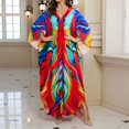 thumbnail image 4 of Riforla Cache-Maillots pour Maillots de Bain Grande Taille Robe Caftan Col en V Manches Chauve-Souris Imprimé Floral Sortie de Plage Robe de Protection Solaire Rouge Taille Unique, 4 of 7