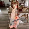 thumbnail image 2 of yoeyez Robes de Mariage de Printemps pour Invitées pour Femmes à Imprimé Floral à Bretelles Spaghetti Longues Robes Sans Manches à Col en V Grande Taille Robe d'Été Décontractée Ample et Fluide Multicolore, TG, 2 of 5