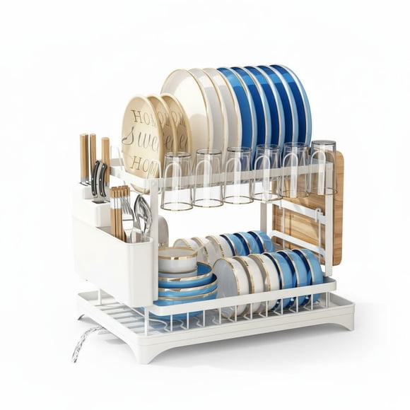 GOGRANT Égouttoir à Vaisselle 3-en-1 avec Fentes pour Couteaux et Support de Planche à Découper en Acier au Carbone Organisateur de Rangement pour Comptoir de Cuisine Égouttoir pour Assiettes Bols Baguettes