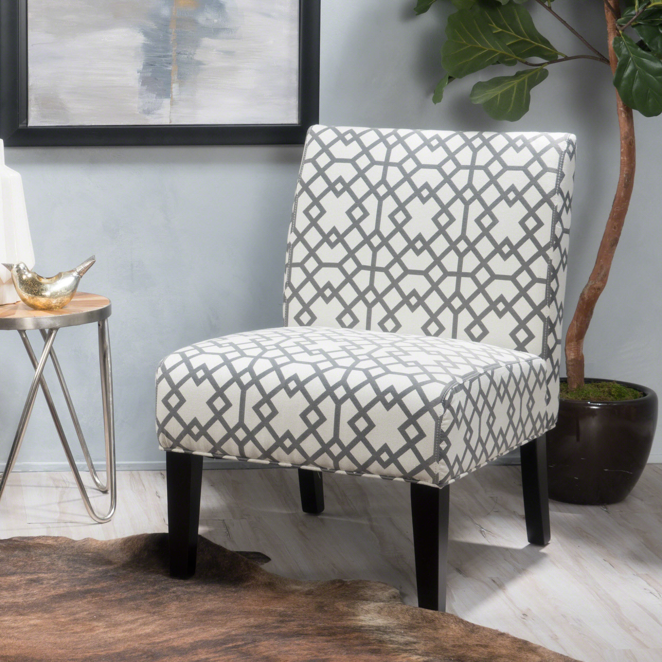 Kendal Chaise d'Appoint en Tissu, Motif Géométrique Gris
