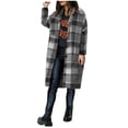 thumbnail image 4 of Women's Long Plaid Flannel Shirts Shacket Plus Size Long Sleeve Oversized Button Shirt Fall Spring Trench Coat with Pockets Black M, 4 of 5