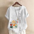 thumbnail image 2 of QATAINLAV Hauts d'Été pour Femmes Décontractés en Coton et Lin T-Shirts à Manches Courtes Col Rond Chemise T-Shirts Graphiques Floraux Surdimensionnés Tenues de Vacances à la Plage Soldes en Dollars Blanc TTG, 2 of 5
