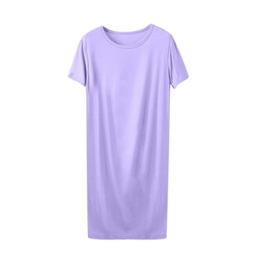 Diufon Robe de Pyjama Douce pour Femme Été Mince à Manches Courtes Col Ras du Cou Chemises de Nuit Décontractées Grande Taille Vêtements de Nuit