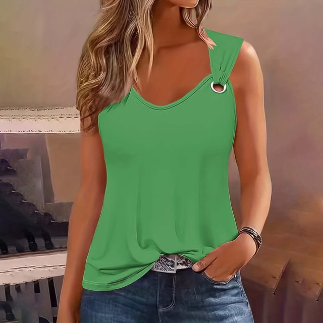 Meichang Débardeurs Décontractés pour Femmes Été Col Rond Tunique Ample Chemises Sans Manches Basiques Blouses Camisole Unie